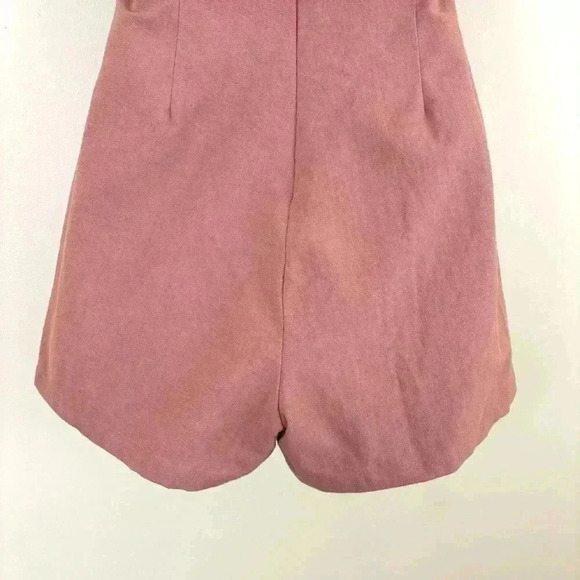 Vici Blush Pink Strapless Ruffled Pockets 70’s 100% Cotton Shorts Romper Size M - Picture 12 of 16